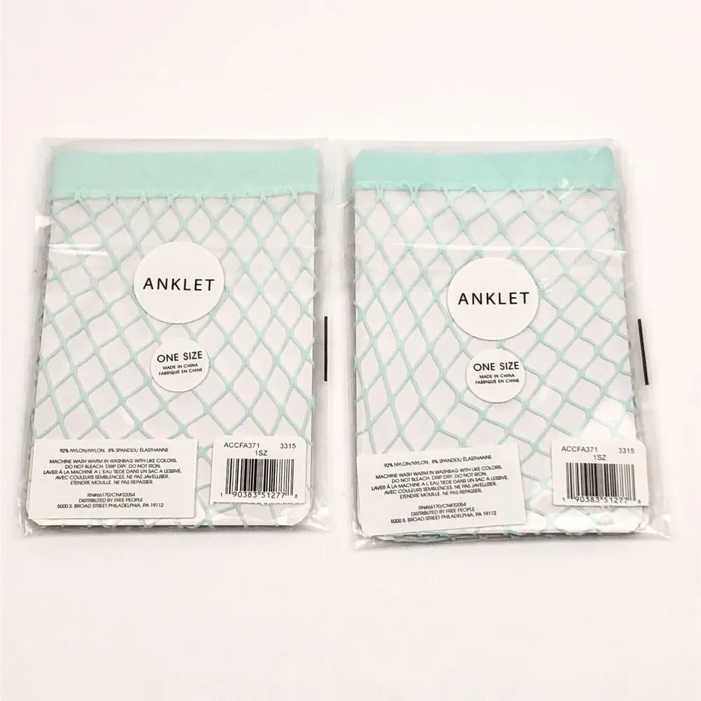 NEW (2) Pairs Free People Sugar Sugar Fishnet Ankle Socks‎ Anklet Mint One Size